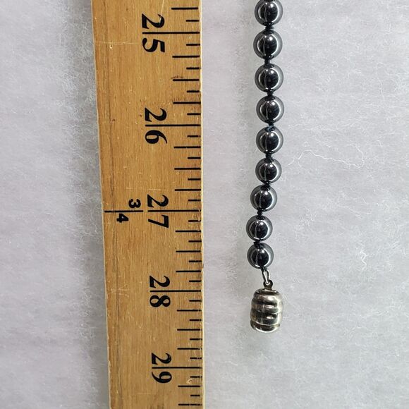Vintage Lucoral Hematite Barrel Clasp 28" Grey Gunmetal Beaded Necklace - Picture 10 of 10